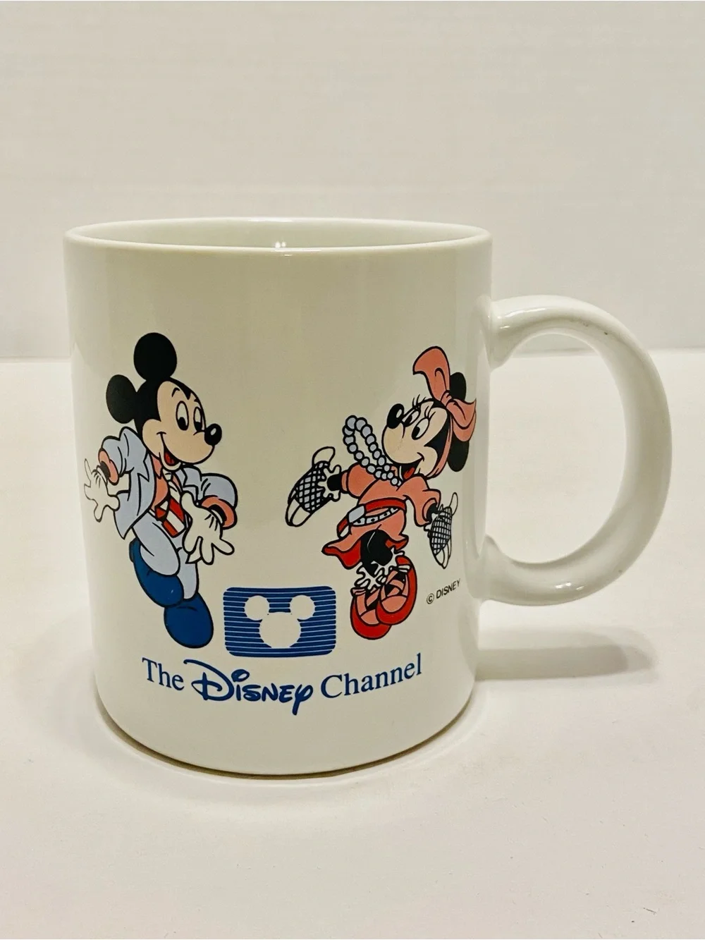 Vintage Disney Channel Coffee Mug Mickey & Minney Mouse 80s Garb Ceramic Cup